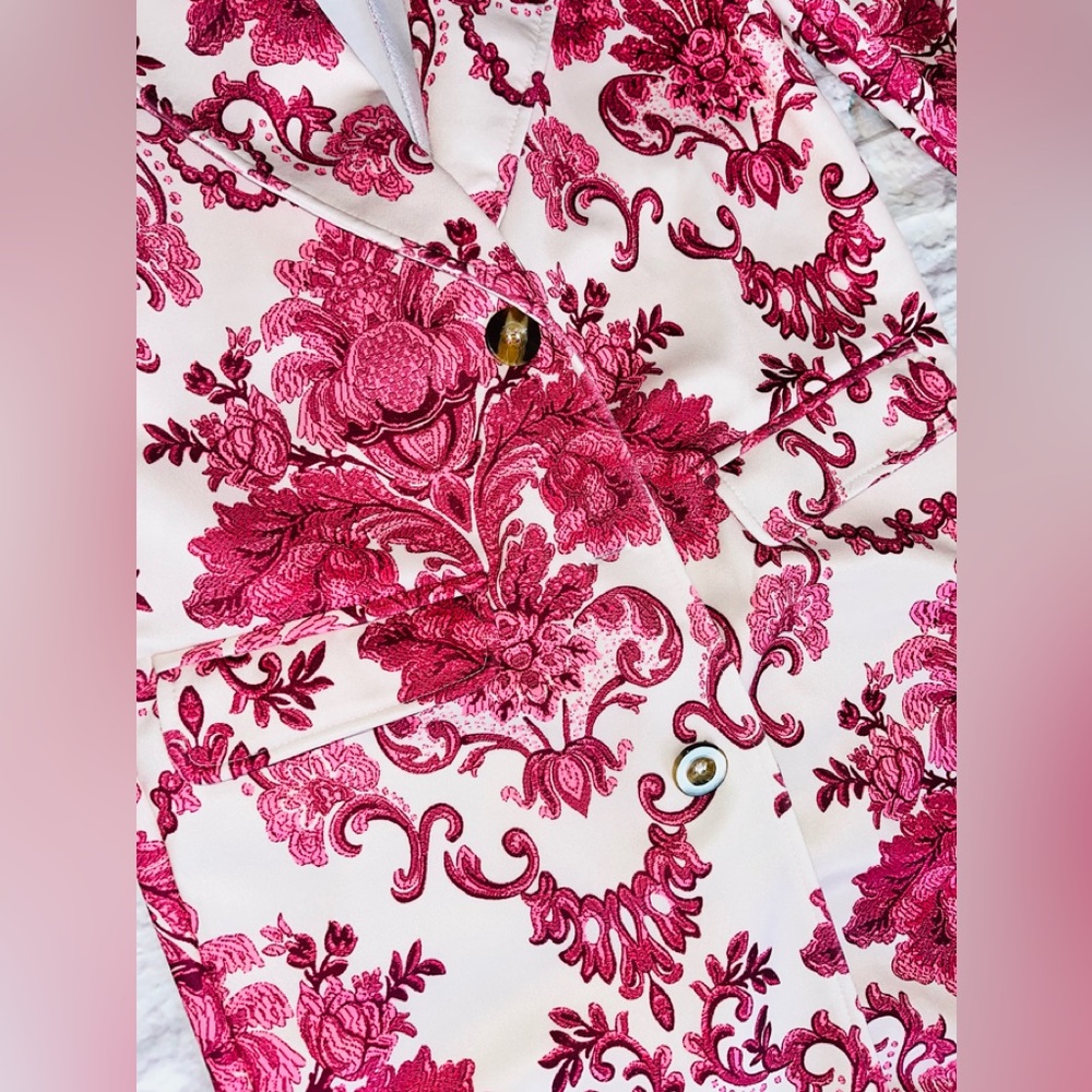 Long Floral Jacket Paisley White & Pink sz S UNIQUE! - Picture 7 of 9